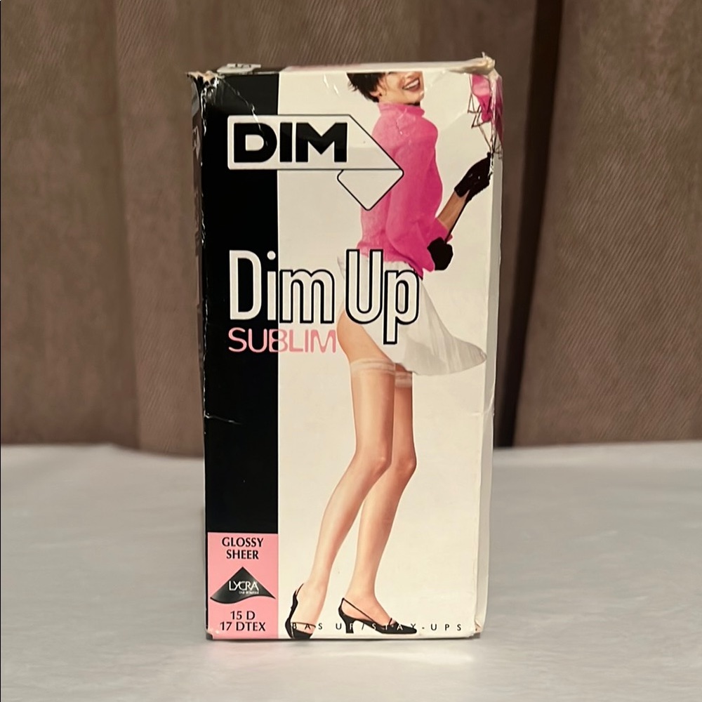 DIM Up Sublim Pantyhose Stockings Lace Garter Glossy Sheer Poivre/Pepper Size 3
